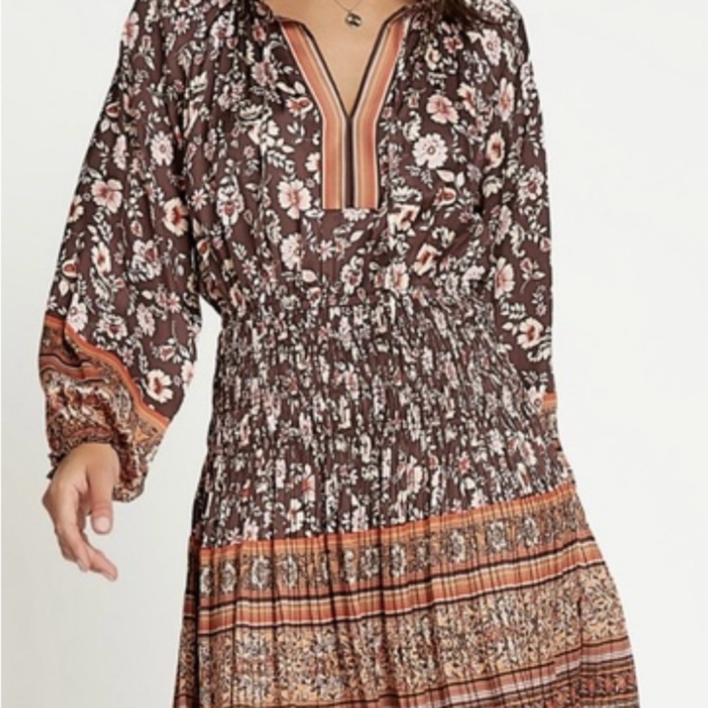 NWOT Anthropologie Current Air Multi Color Bohemian Floral Long Sleeve Dress